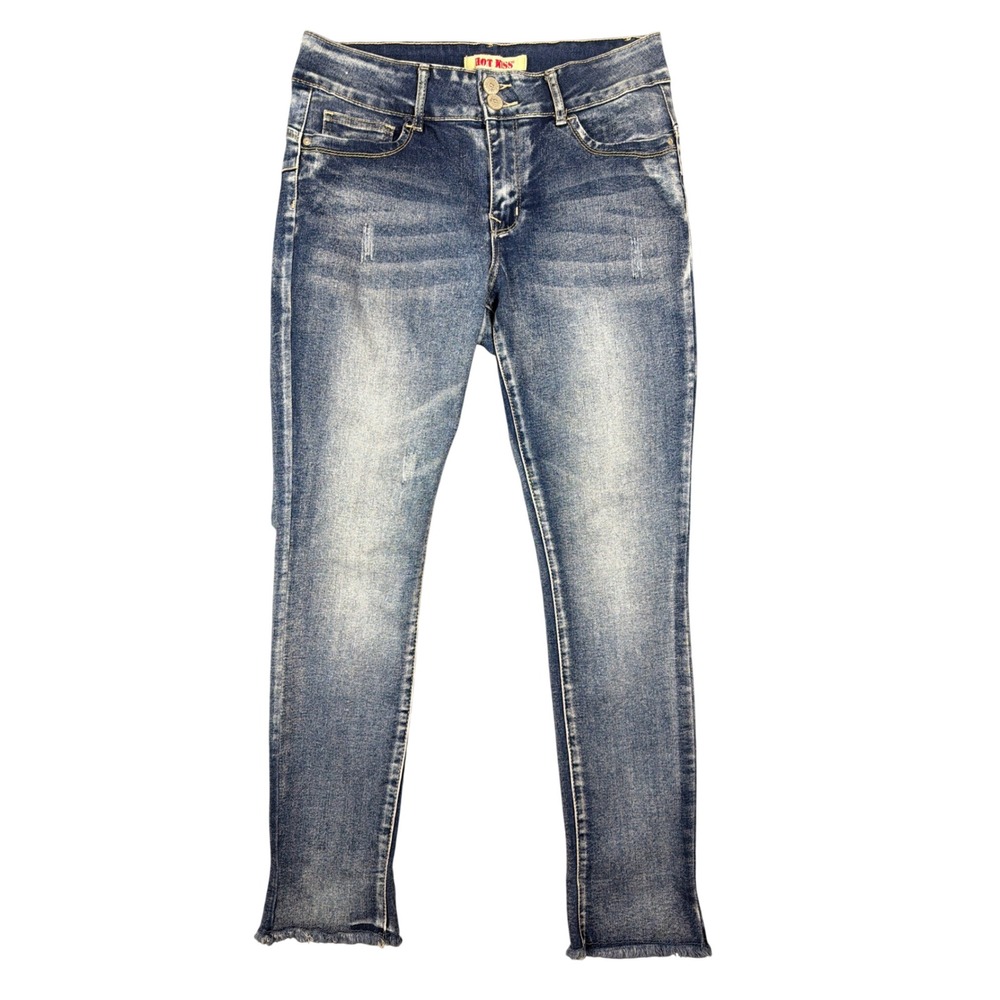 Hot Kiss Jeans Women 11 Blue High Rise Skinny Raw Hem Stretch Distressed